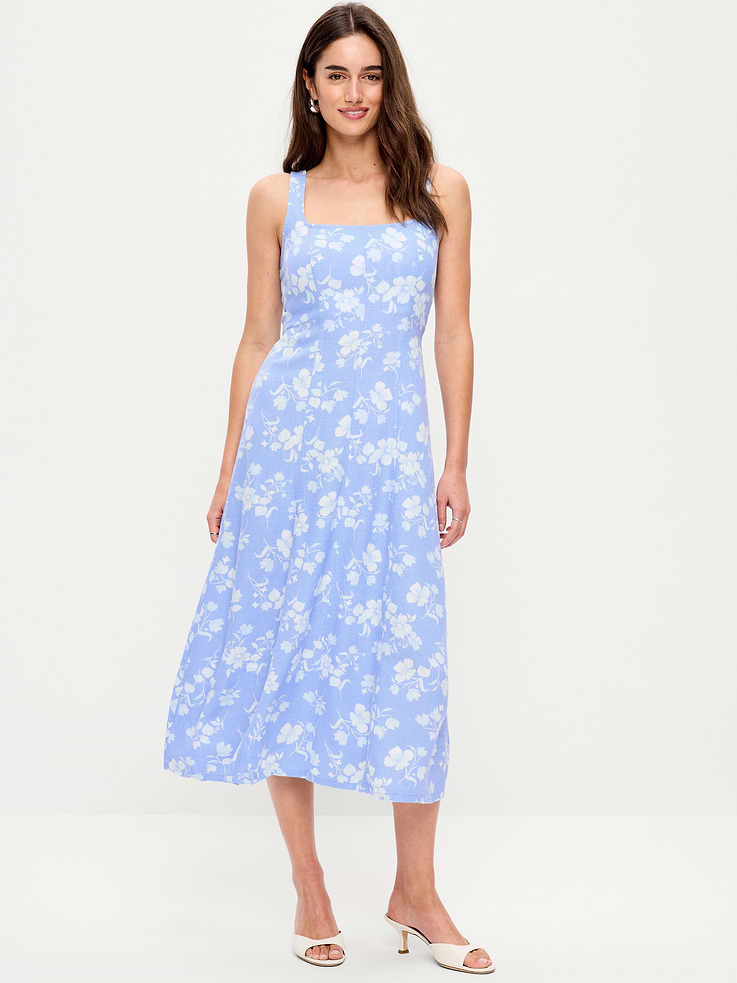 Image number 1 showing, Fit & Flare Sleeveless Linen-Blend Midi Dress