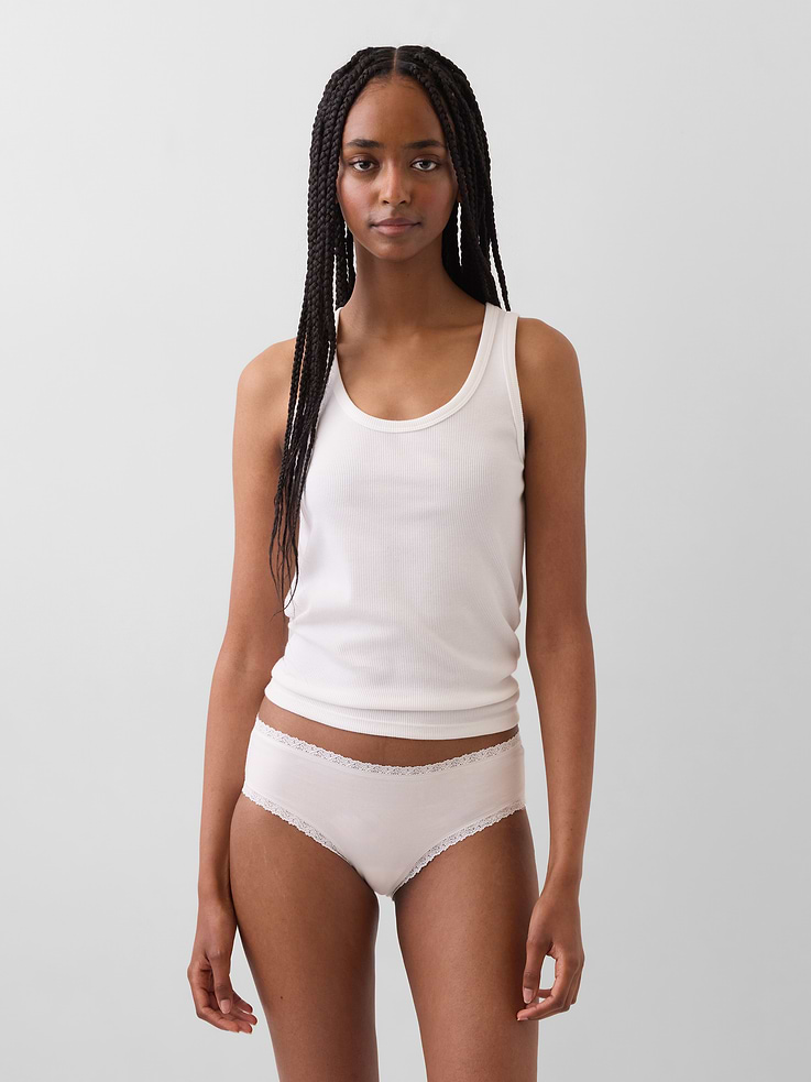 Image number 1 showing, Organic Stretch Cotton Lace-Trim Hipster