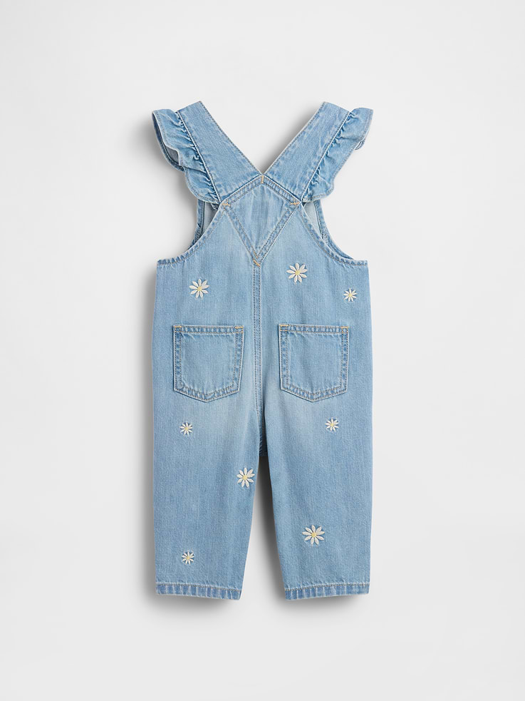 Image number 2 showing, Baby Embroidered Floral Denim Overalls
