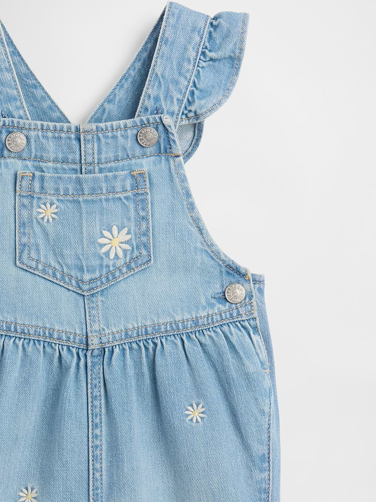 Image number 3 showing, Baby Embroidered Floral Denim Overalls