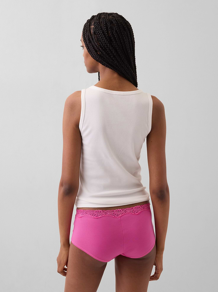 Image number 2 showing, Organic Stretch Cotton Lace-Trim Shorty