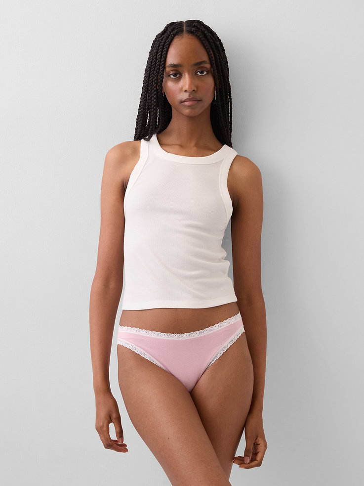 Image number 1 showing, Organic Stretch Cotton Lace-Trim Bikini