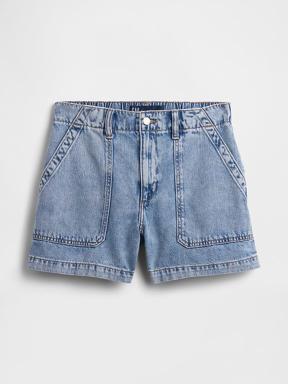 4" High Rise Soft Denim Utility Shorts