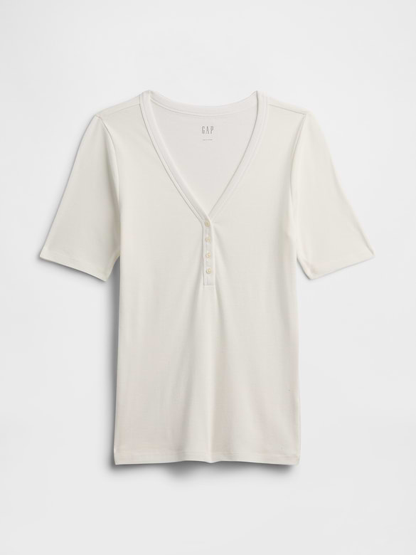 Modern Ribbed V-Neck Henley Top