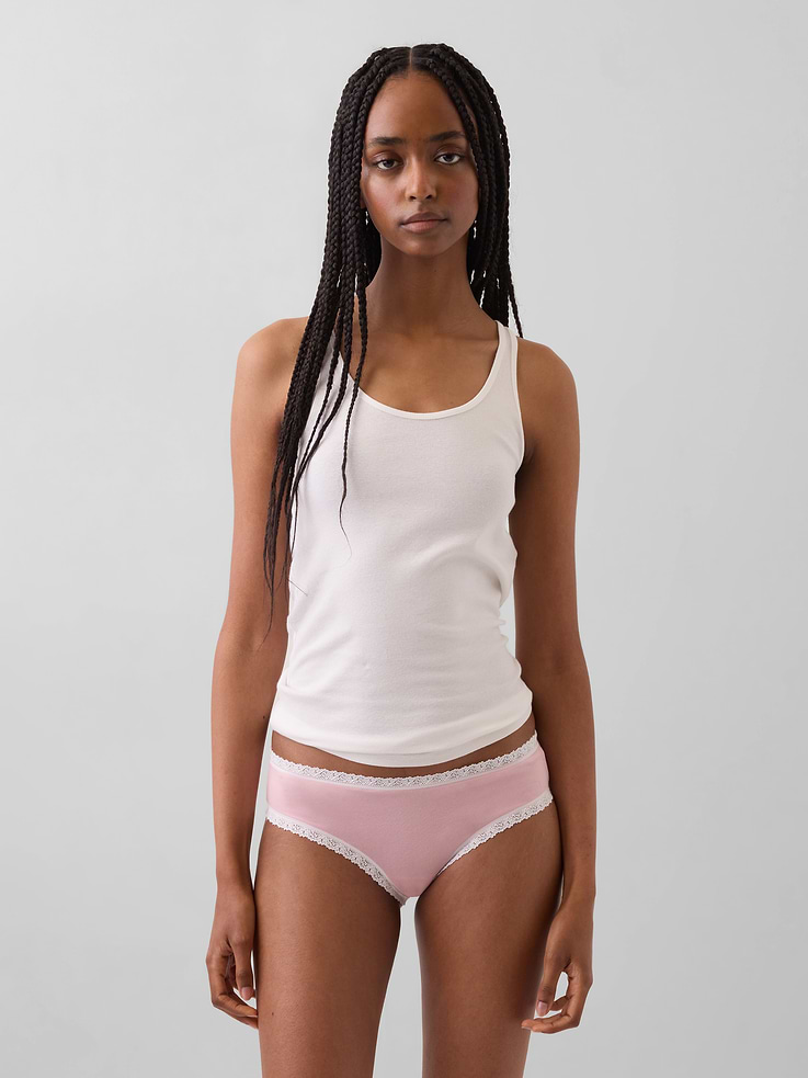 Image number 1 showing, Organic Stretch Cotton Lace-Trim Hipster