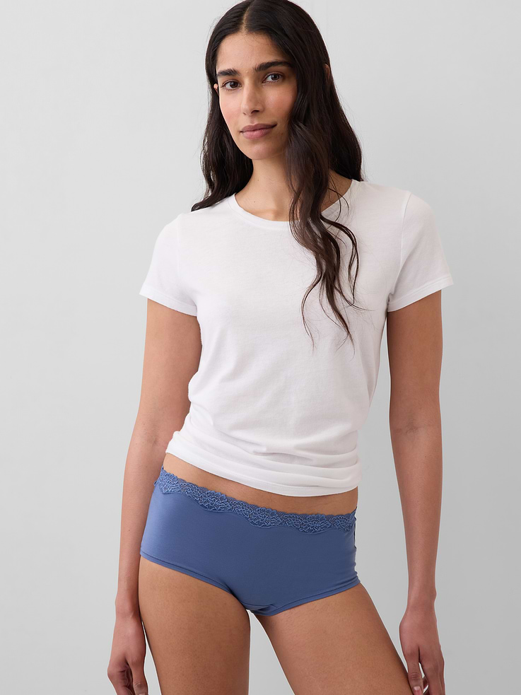 Image number 1 showing, Organic Stretch Cotton Lace-Trim Shorty