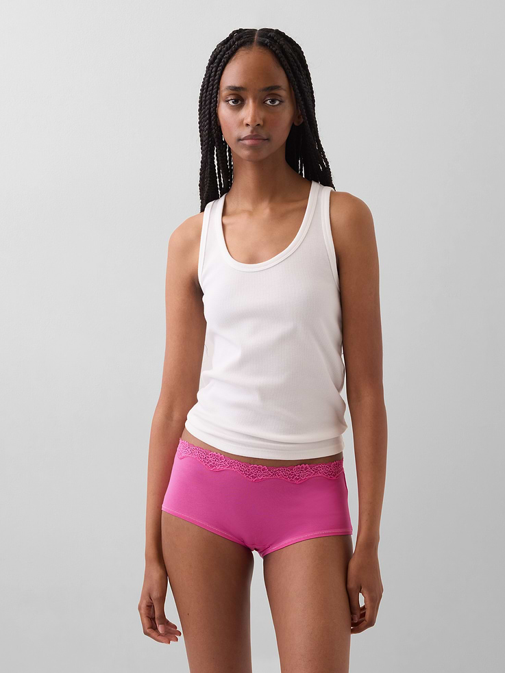 Image number 1 showing, Organic Stretch Cotton Lace-Trim Shorty