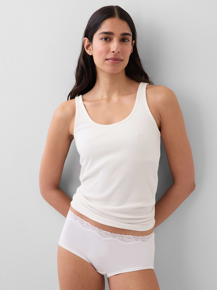 Image number 1 showing, Organic Stretch Cotton Lace-Trim Shorty