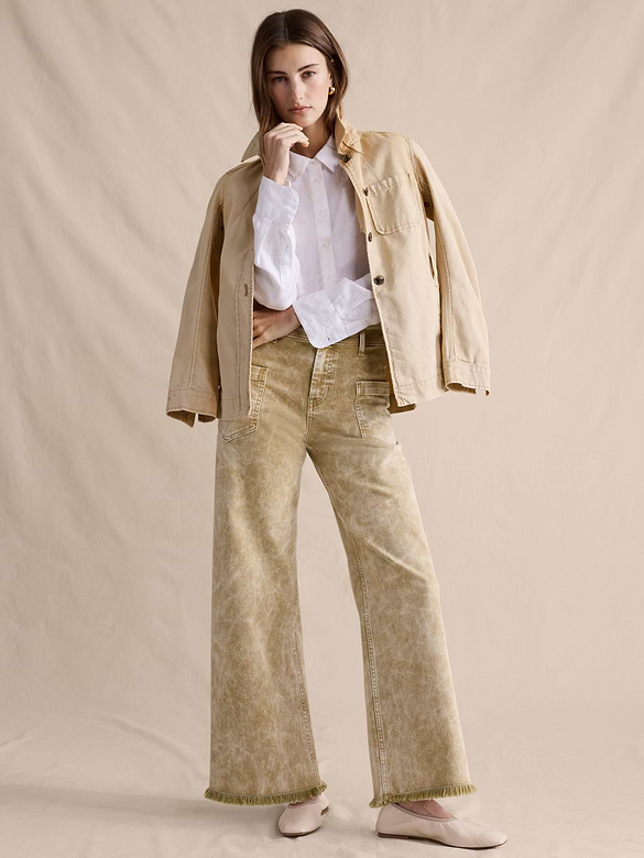 Jean à taille haute, jambe large et ourlet brut