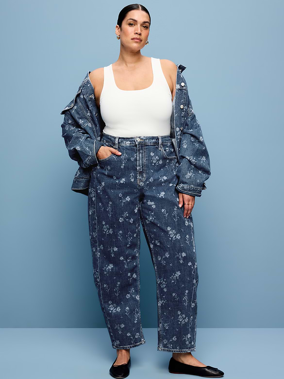 High-Waisted Baggy Barrel Ankle Jeans