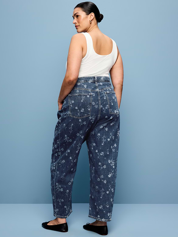 High-Waisted Baggy Barrel Ankle Jeans