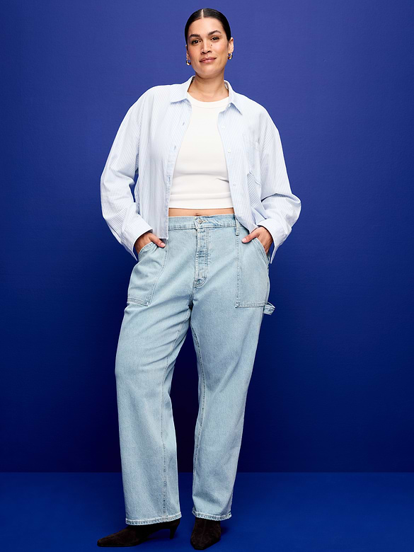 Mid-Rise Utility Slouchy Straight Jeans