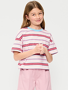 Image 1 of 3, crew neck, short sleeves, drop shoulders, all-over stripes or print, Product #864546