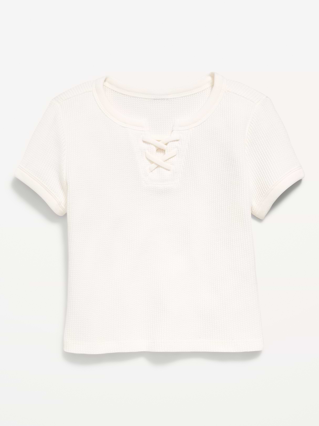 Fitted Short-Sleeve Lace-Up Waffle-Knit Top for Girls | Old Navy