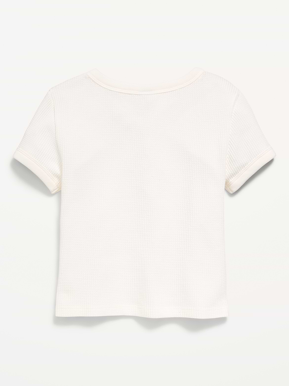 Fitted Short-Sleeve Lace-Up Waffle-Knit Top for Girls