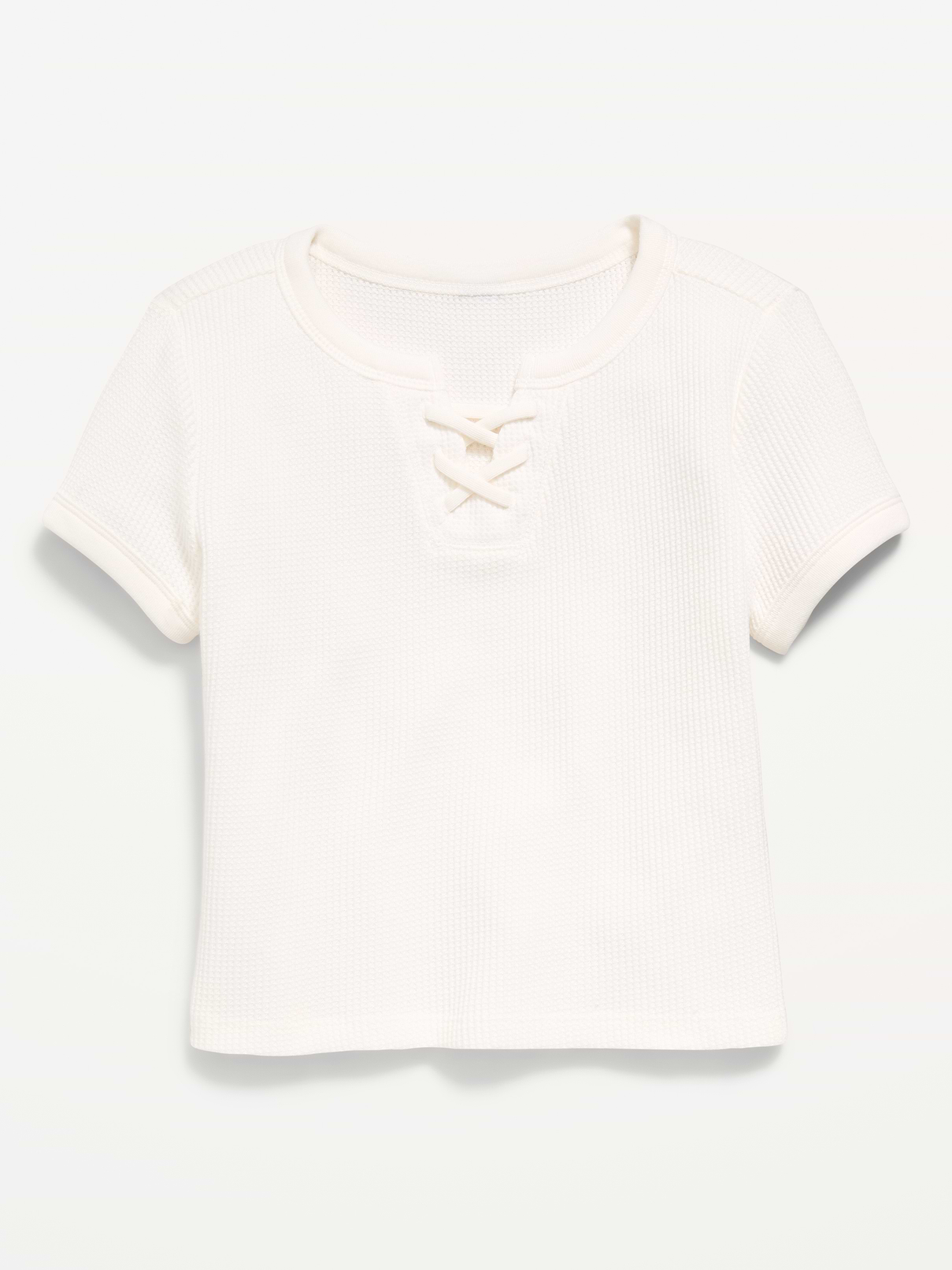 Image number 2 showing, Fitted Short-Sleeve Lace-Up Waffle-Knit Top for Girls