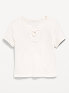 Image number 2 showing, Fitted Short-Sleeve Lace-Up Waffle-Knit Top for Girls