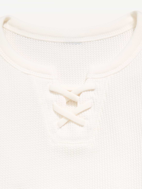 Fitted Short-Sleeve Lace-Up Waffle-Knit Top for Girls
