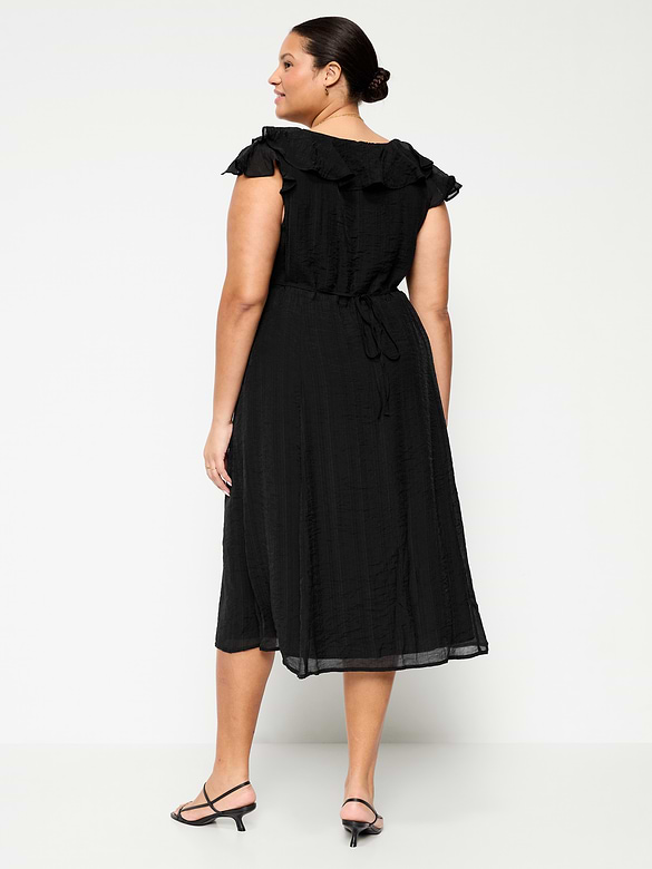 Ruffle-Sleeve Fit & Flare Midi Dress