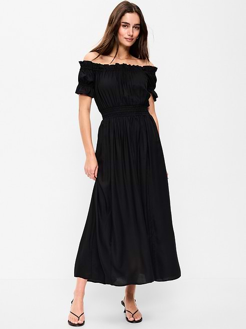 black boho dress Amara Bohemian Maxi Solid black color with intricate lace embroidery Flowy empire waist and V Lace & Beads Plus Boho