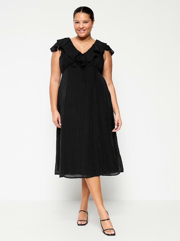 Ruffle-Sleeve Fit & Flare Midi Dress