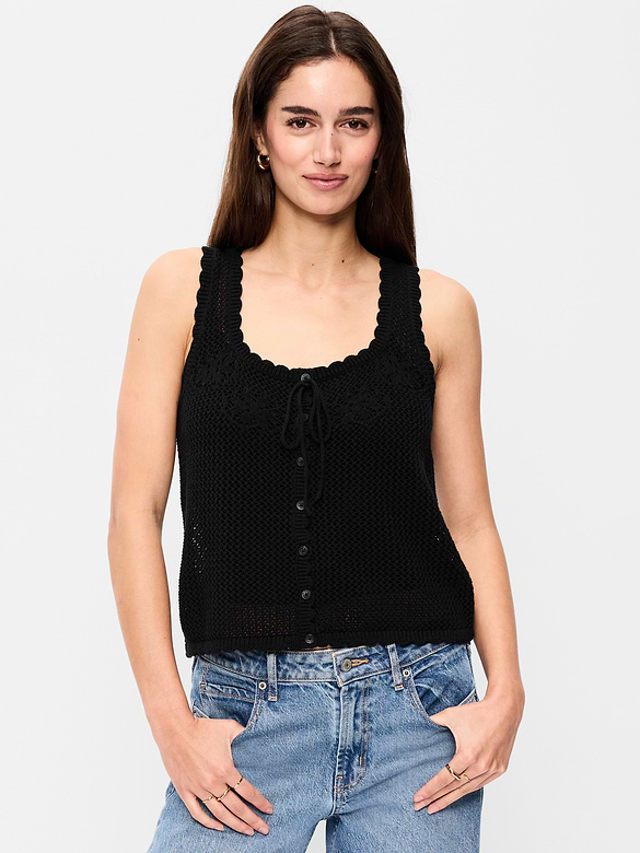 Sleeveless Seaside Cotton Crochet Tank Top