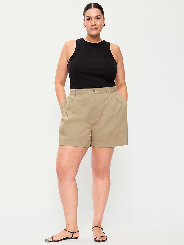 Short chino authentique à taille haute, entrejambe de 4 cm