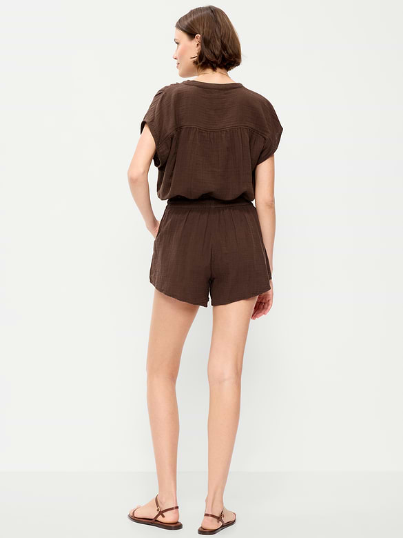 Short en gaze froissée à taille haute