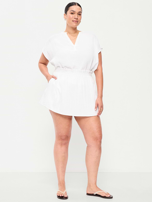 Crinkle Gauze Ruffle Waist Mini Skort