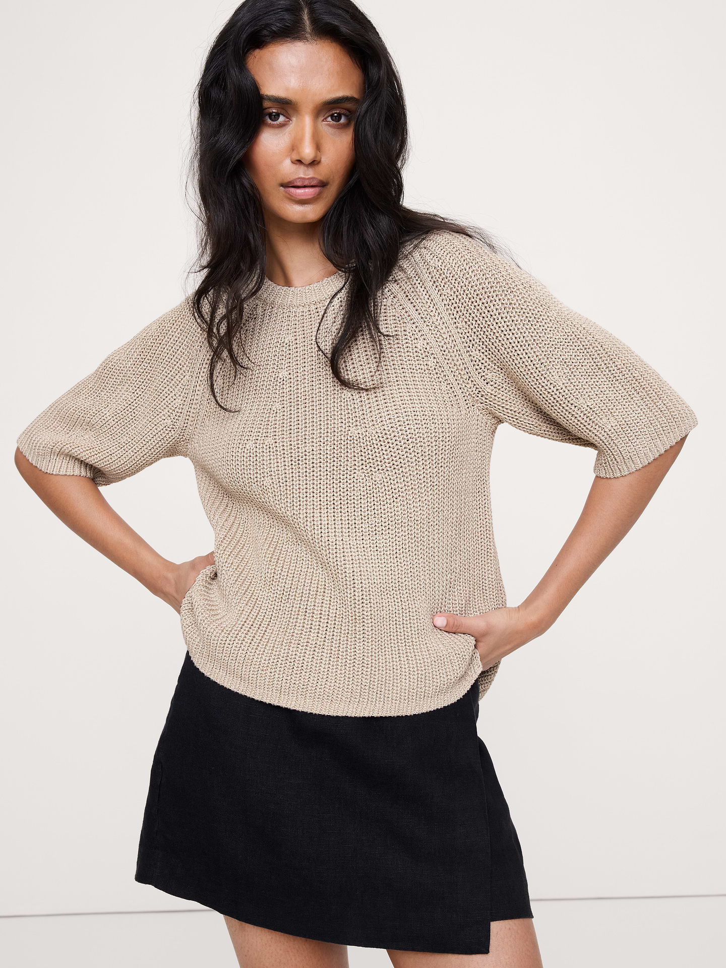 Image number 1 showing, Cotton Puff-Sleeve Sweater