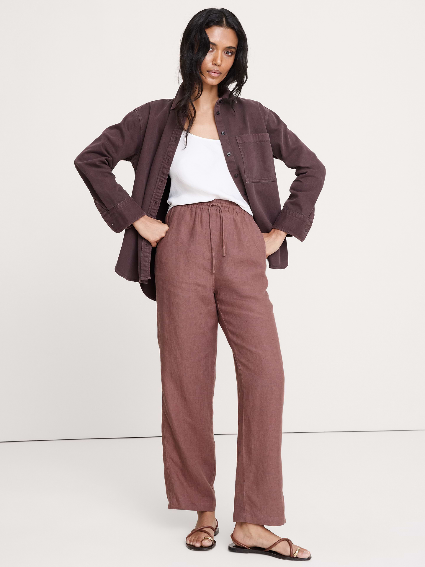 Image number 1 showing, The Getaway Straight-Leg Pull-On Pant in Linen