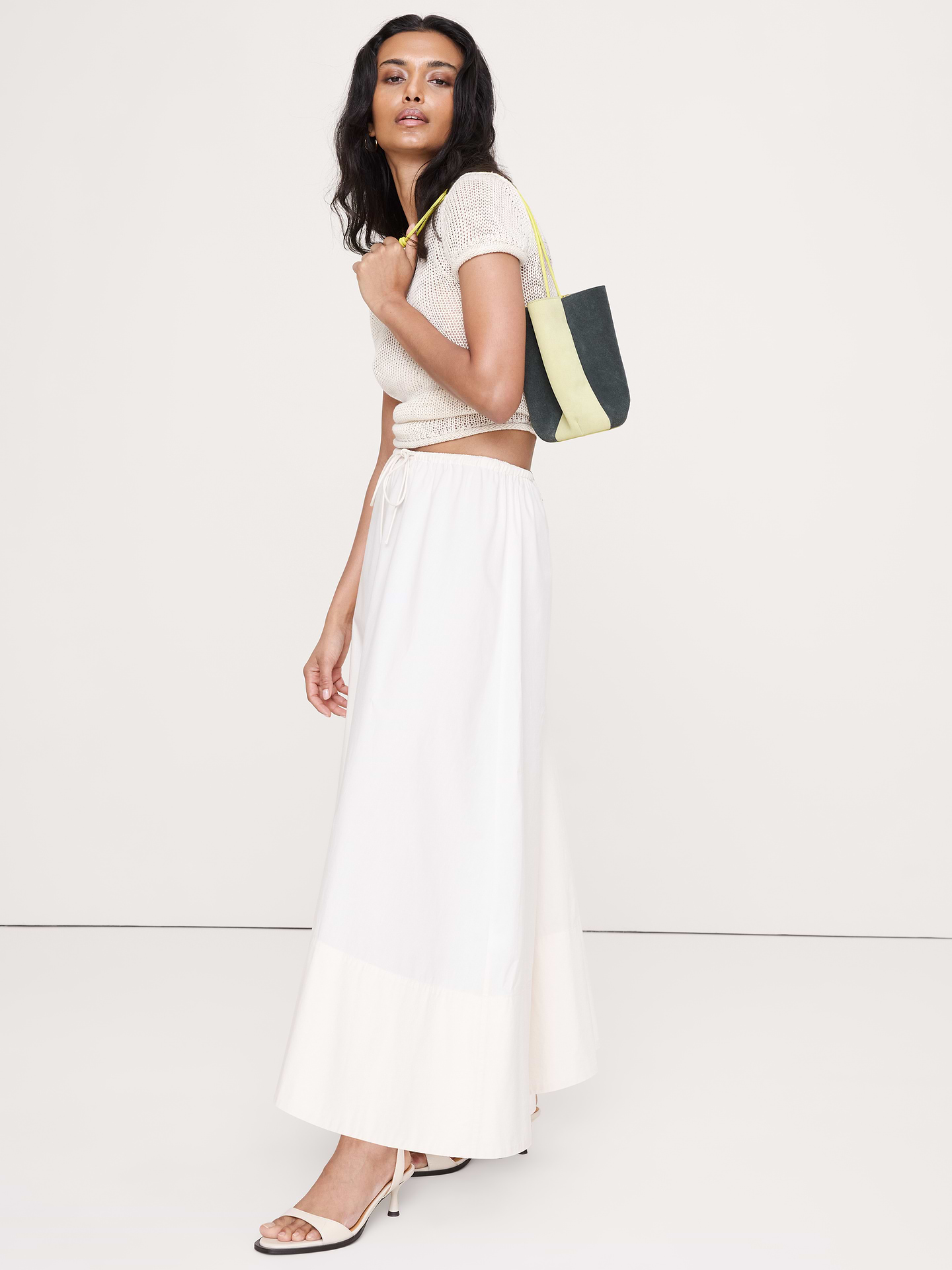 Image number 1 showing, Cotton Poplin Drawstring Maxi Skirt
