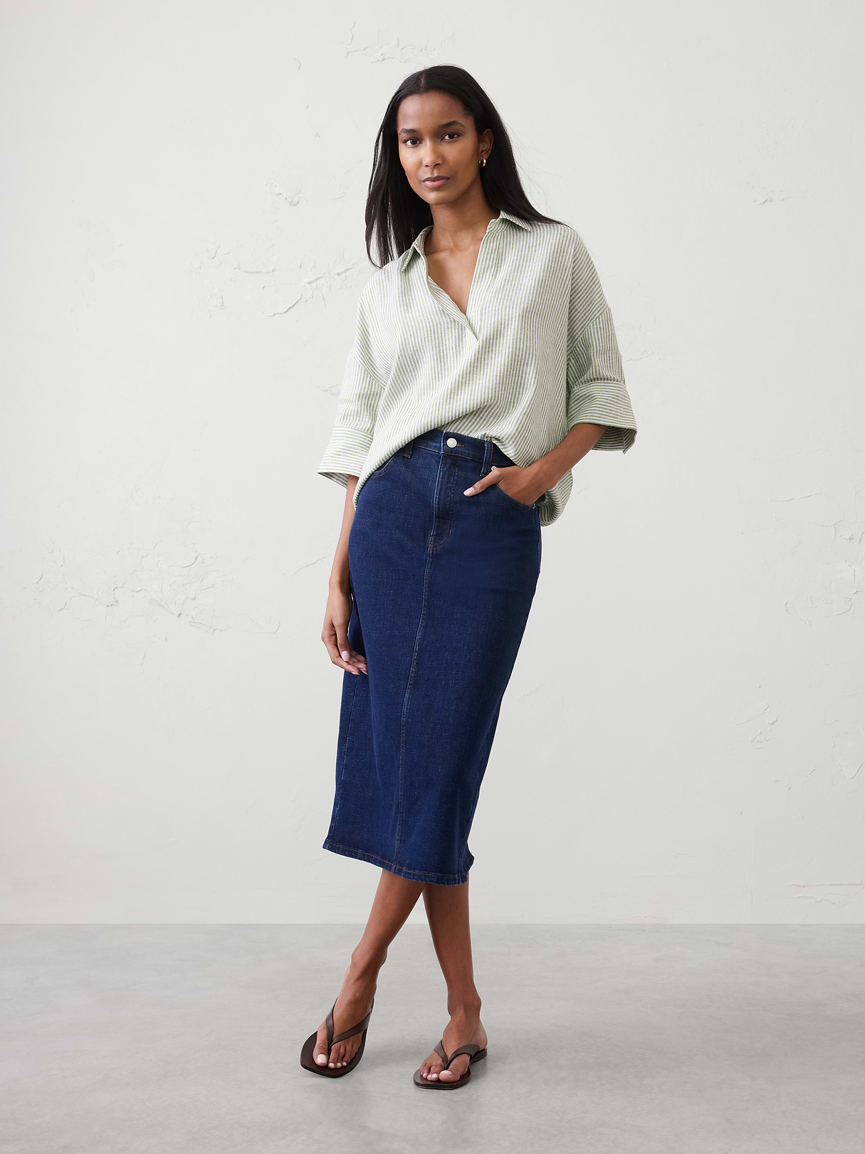Linen-Blend Drapey Popover Shirt | Banana Republic Factory