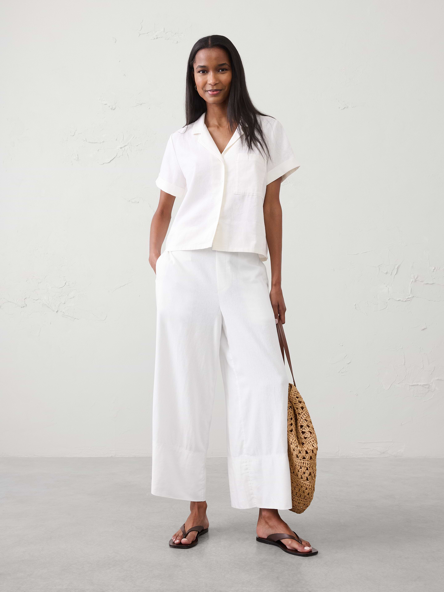 Image number 1 showing, Anyday Wide-Leg High-Rise Linen-Blend Cropped Pant
