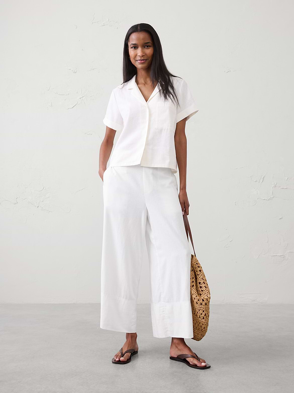 Anyday Wide-Leg High-Rise Linen-Blend Cropped Pant