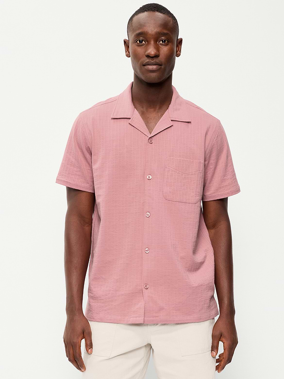 Short-Sleeve Textured Camp Shirt