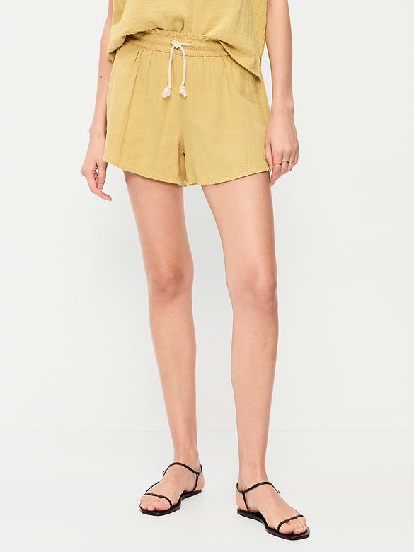 Short en gaze froissée à taille haute