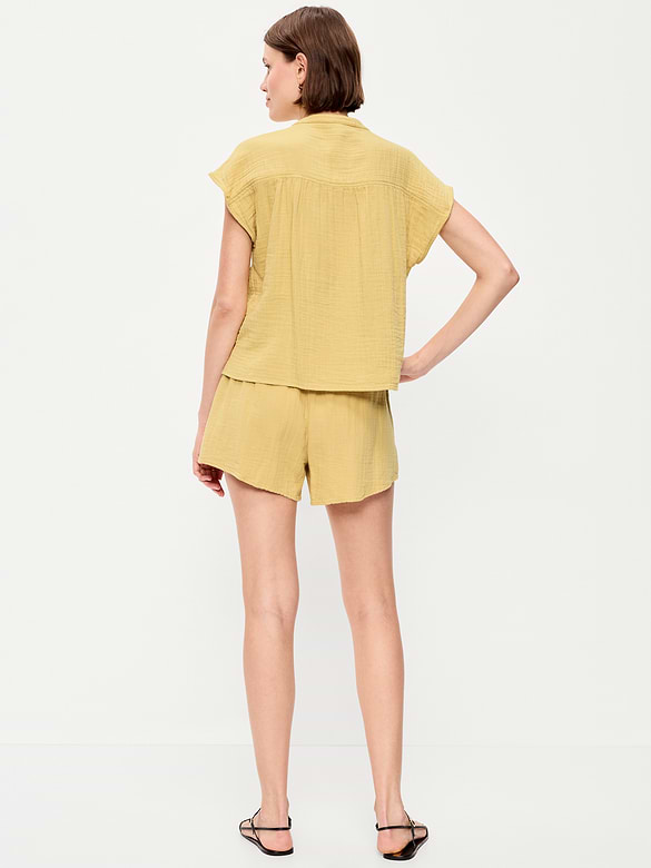 Short en gaze froissée à taille haute