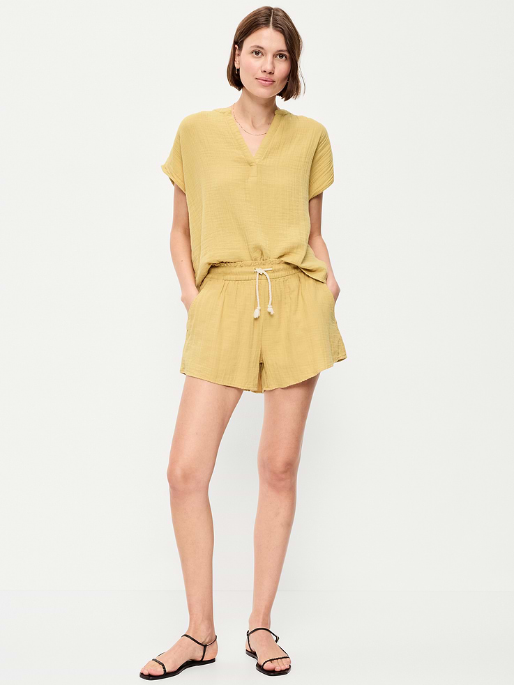 Image number 1 showing, High-Waisted Crinkle Gauze Shorts