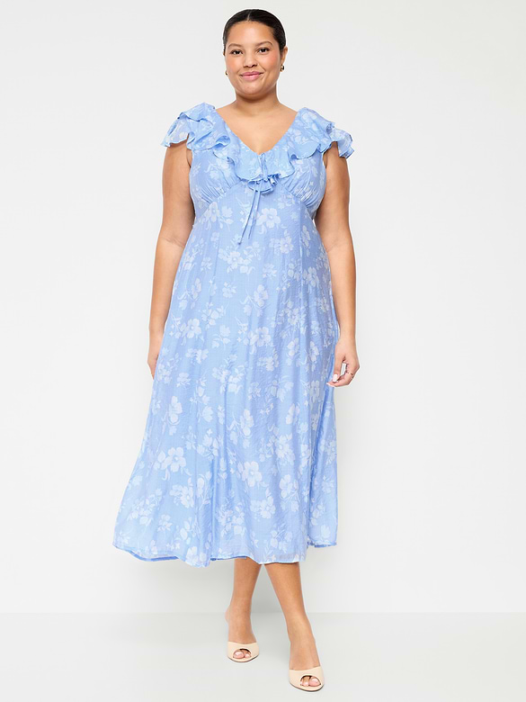 Ruffle-Sleeve Fit & Flare Midi Dress
