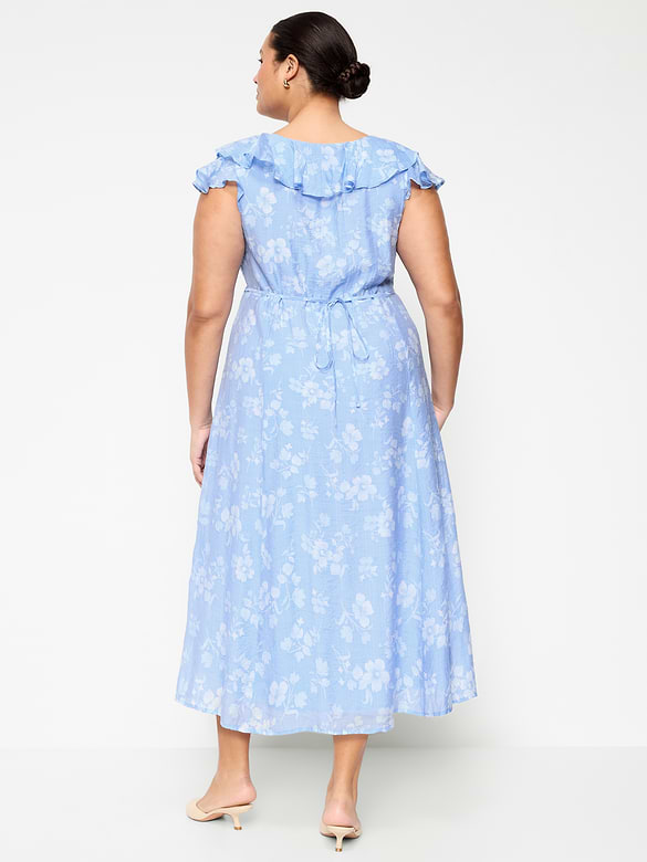 Ruffle-Sleeve Fit & Flare Midi Dress