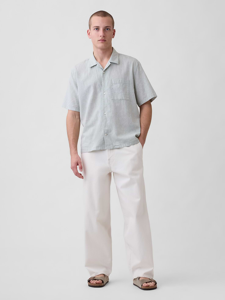 Image number 2 showing, Linen-Cotton Relaxed Straight-Hem Shirt