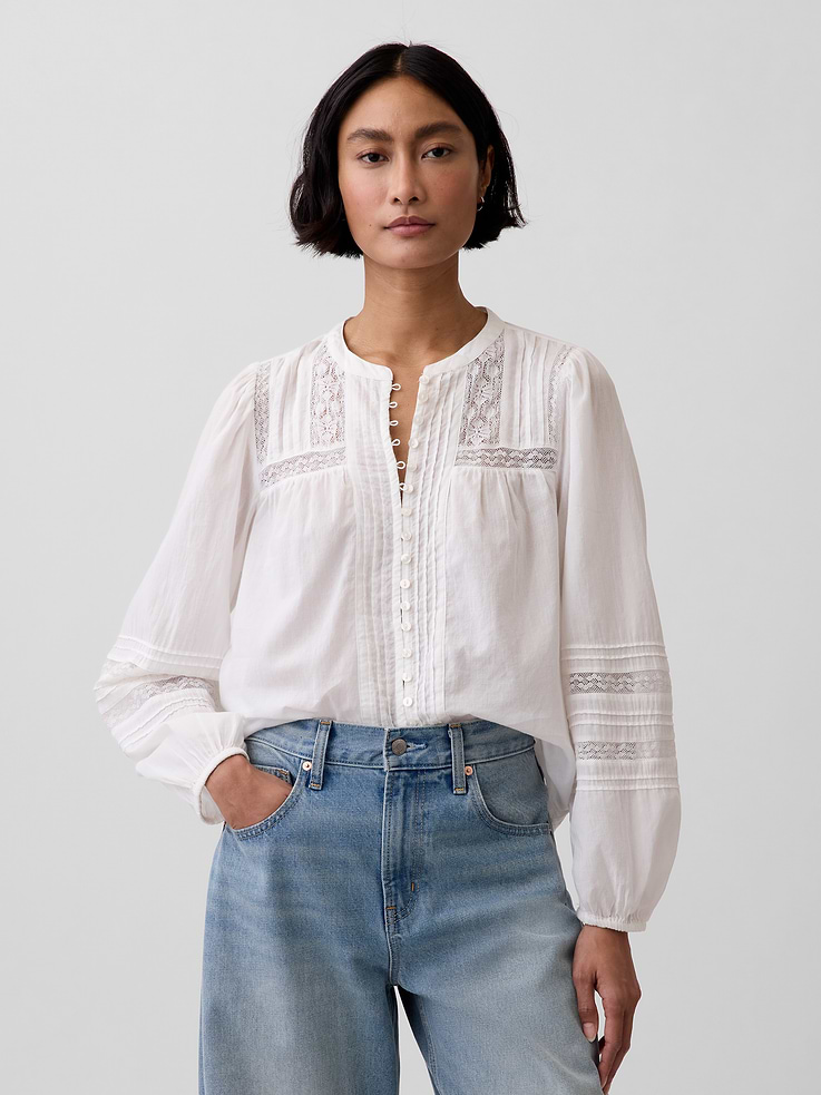 Image number 1 showing, Lace-Trim Pintuck Top