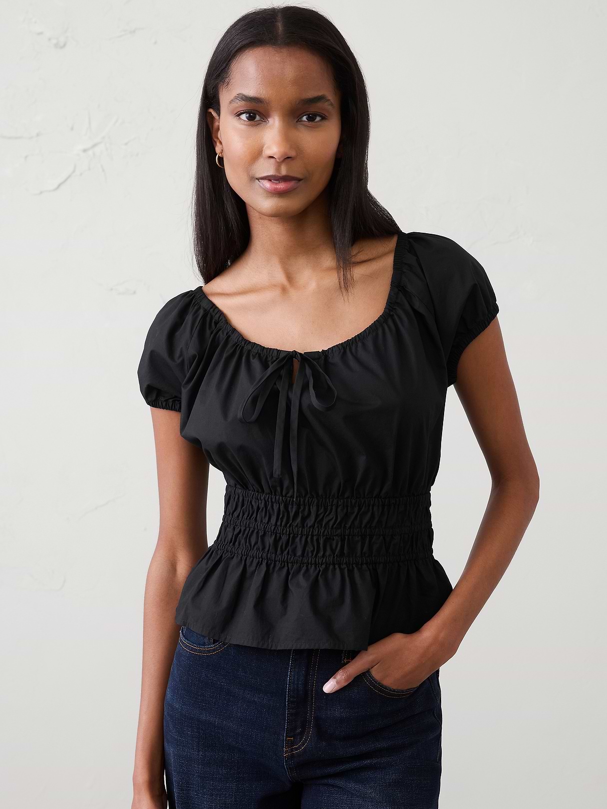 Elastic Scoop-Neck Top | Banana Republic Factory