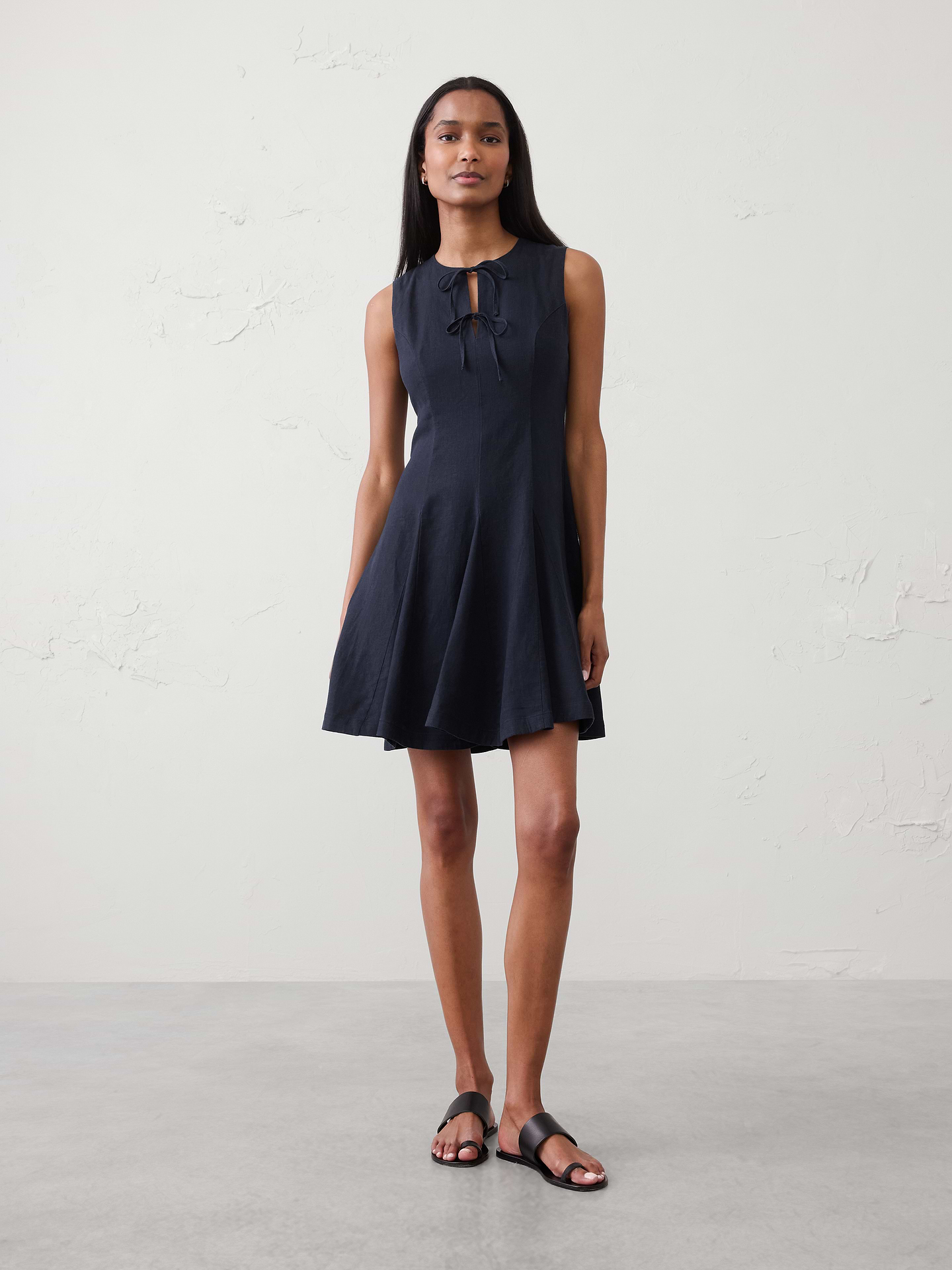 Image number 1 showing, Linen-Blend Tie-Front Mini Dress