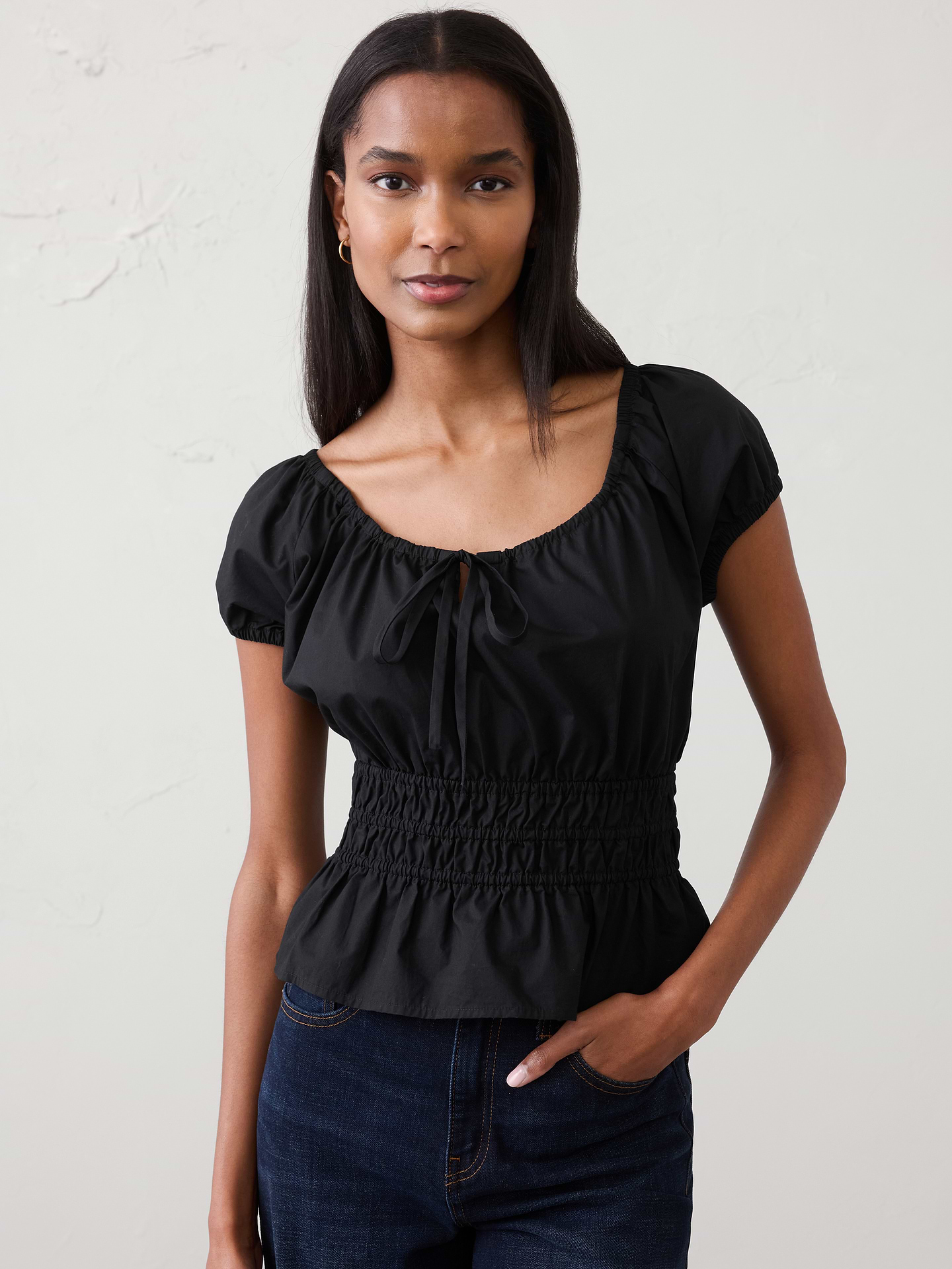 Image number 1 showing, Elastic Scoop-Neck Top