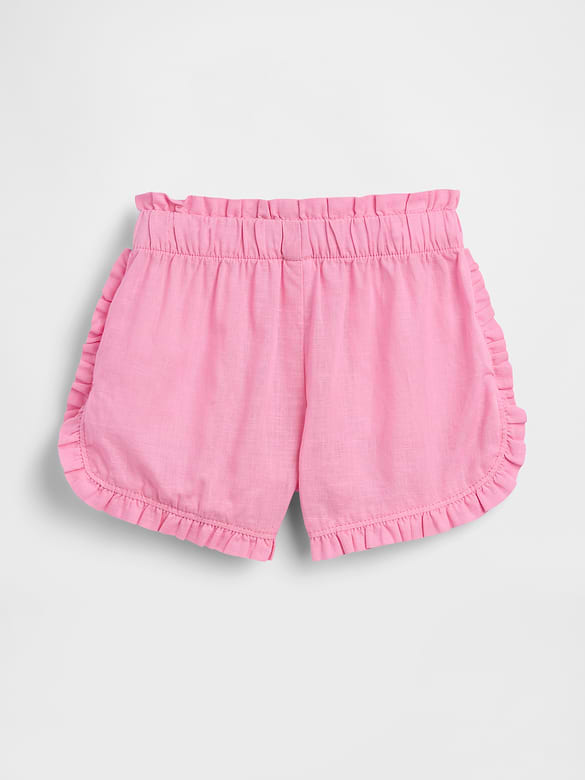 Short à volants et à ourlet arrondi et fendu en coton et lin pour Bébé et Tout-petit