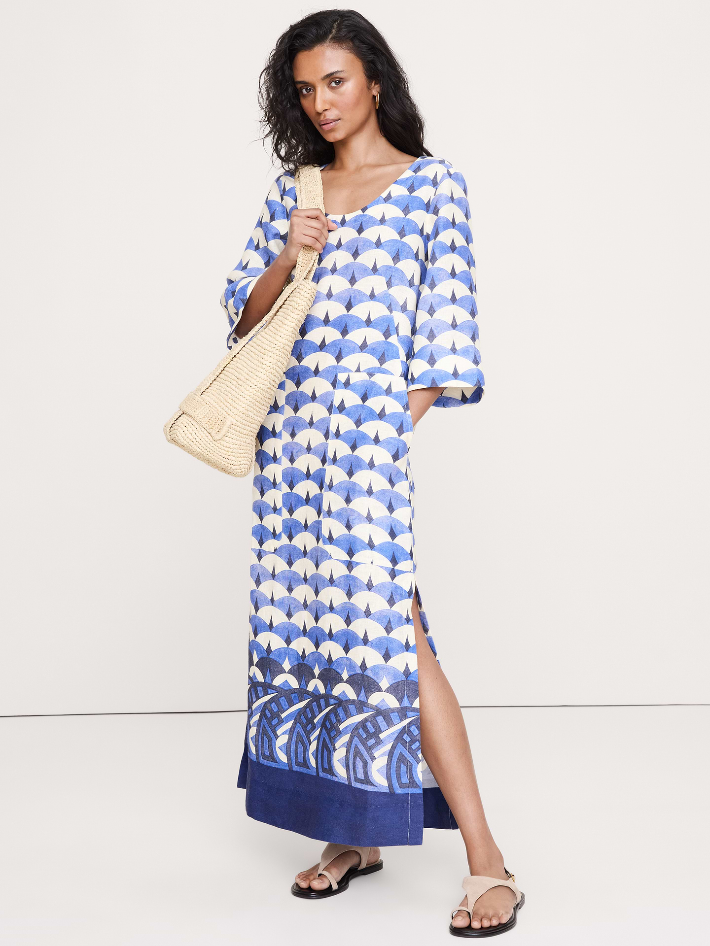 Image number 1 showing, Linen Scoop-Neck Maxi Dress