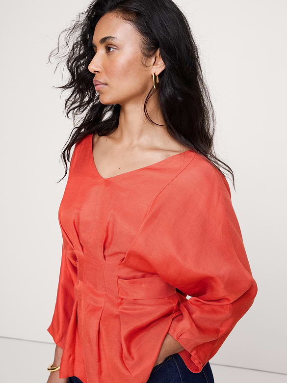 Viscose-Linen Pleated Top