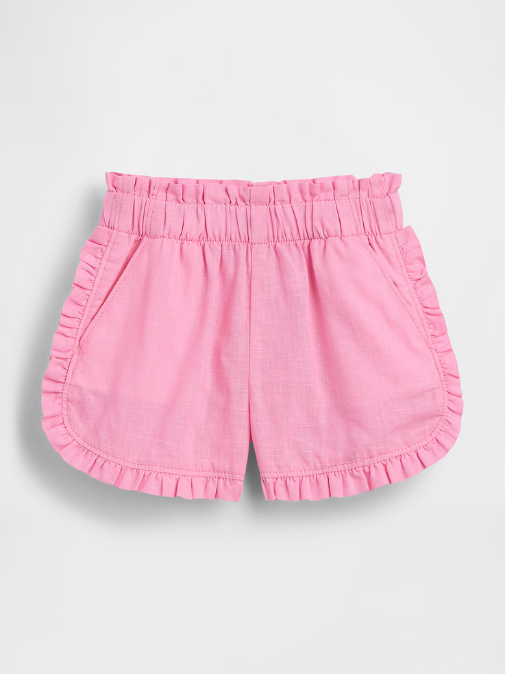 Image number 1 showing, Baby & Toddler Linen-Cotton Ruffle Dolphin Shorts